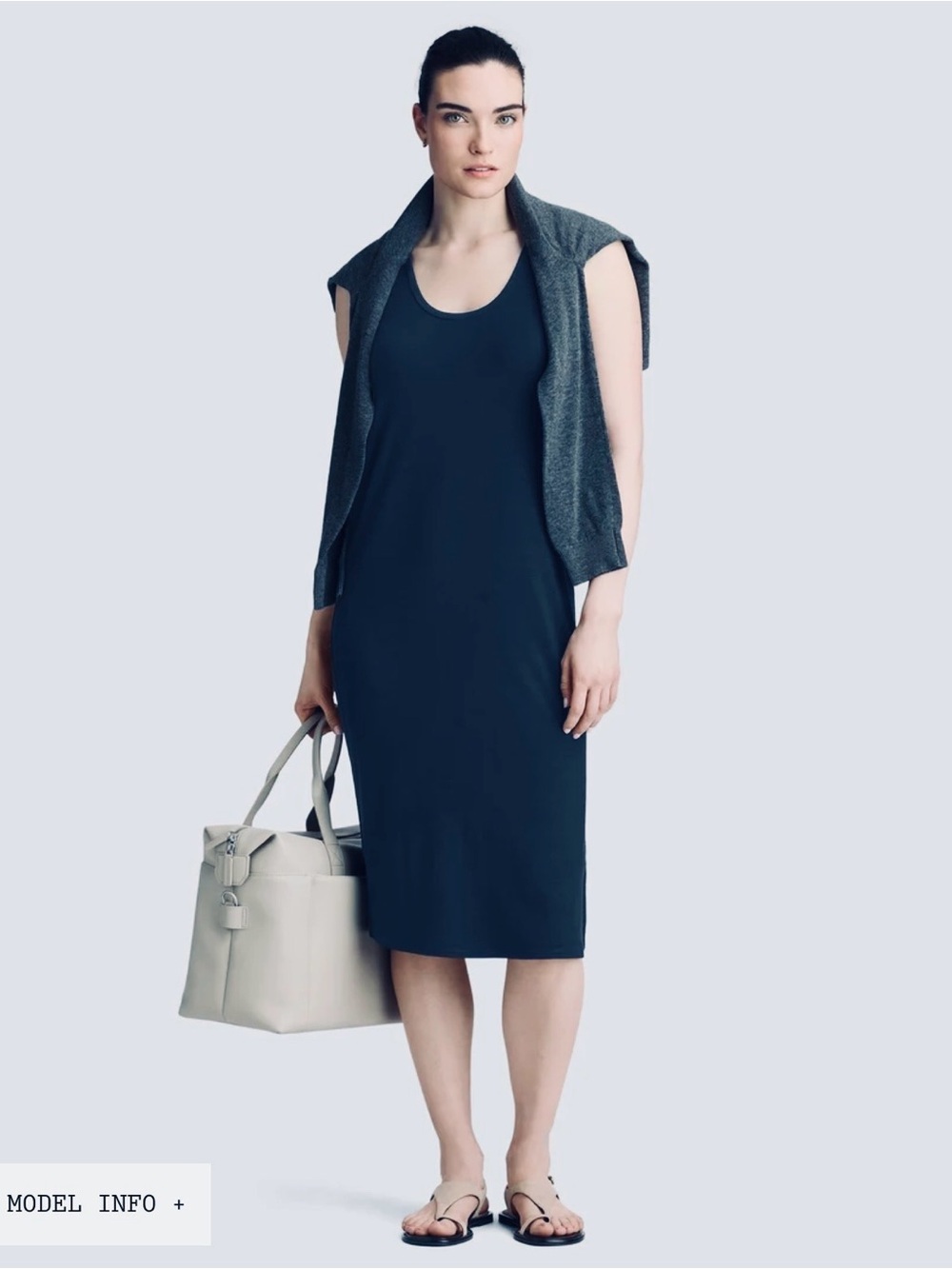 Unbound Merino Wool Navy Blue Scoop Travel Midi Stretch Lightweight Tank Dress S